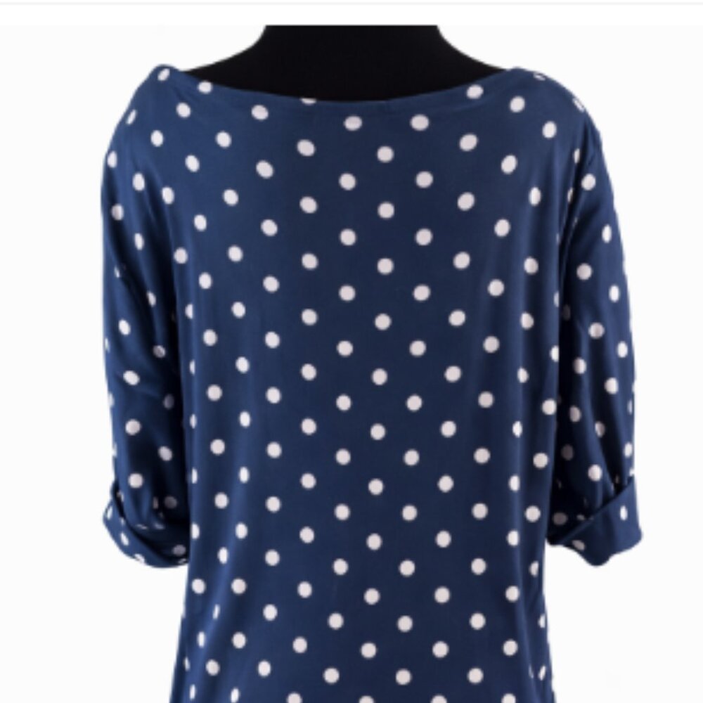 Karen Scott Navy Blue Polka Dot Dress – Size Large – NWOT - Picture 6 of 8